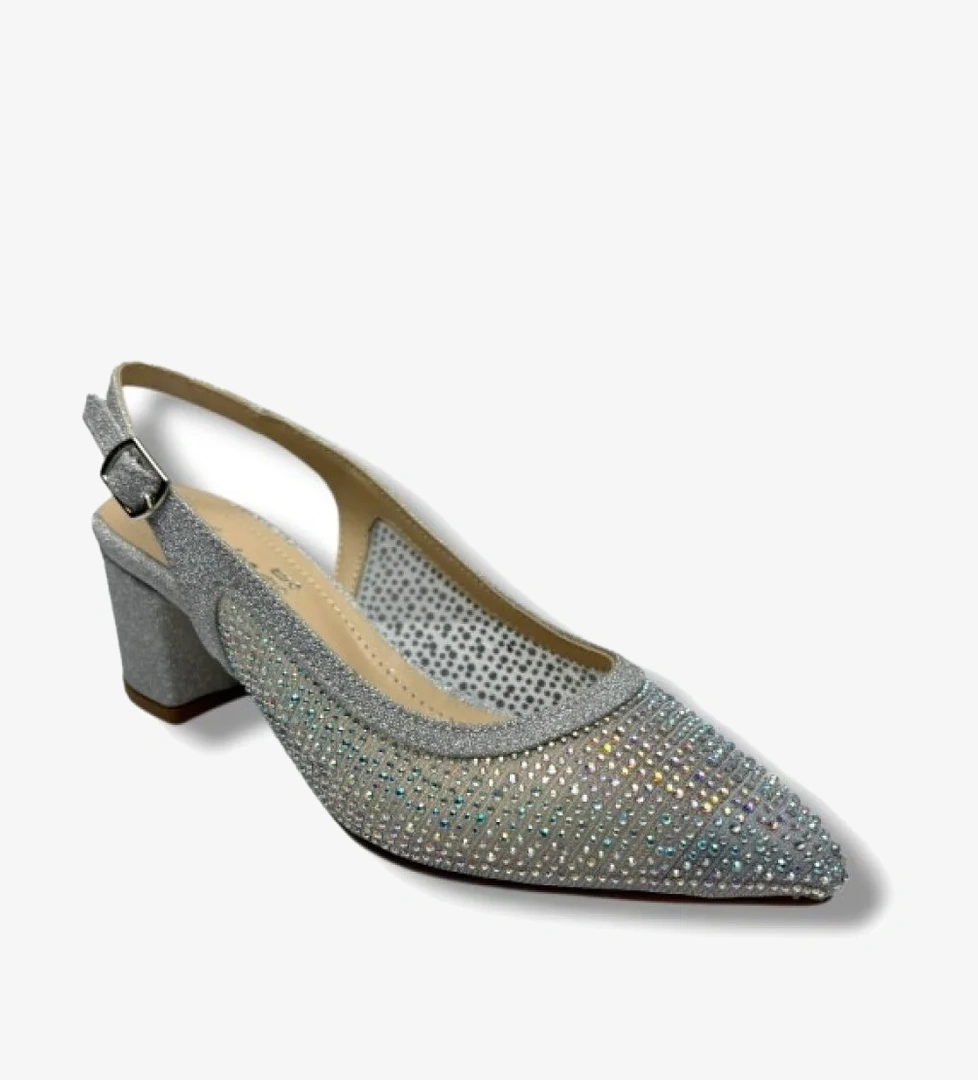 Desire 470-26 Pullu Siimli Saten Fileli Taşlı Kare Topuk Kadın Ayakkabı - Görsel 1