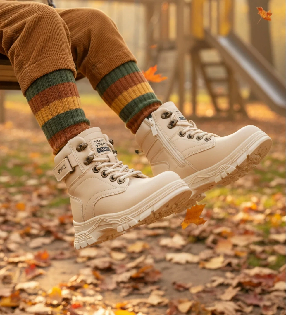 24035 F Bej Polarlı Kaymaz Taban Unisex Çocuk Bot - Görsel 1