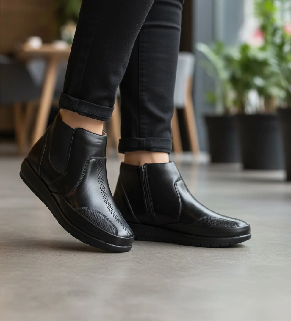 310 Jel Taban Anatoımik Fermuarlı Siyah Kadın Bot - Görsel 1