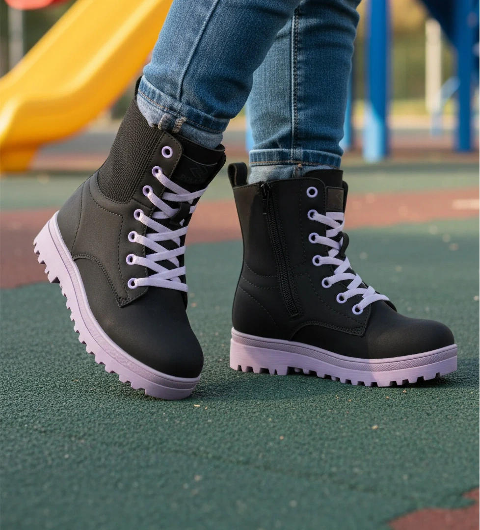 23002 F Siyah-Lila Kaymaz Polarlı Kız Çocuk Bot - Görsel 1