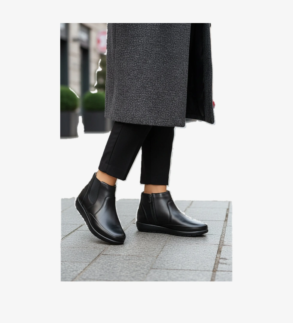 303 Jel Taban Anatomik Fermuarlı Siyah Kadın Bot - Görsel 1