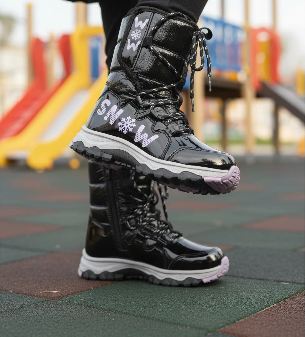 24081 F Kaymaz Soğuğa Dirençli Siyah Lila Kız Çocuk Bot - Görsel 1