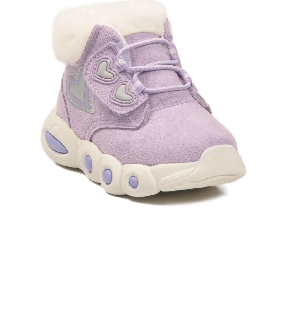 Lici B Lila Cırtlı Desenli Kürklü Kız Bebek Bot - Görsel 1