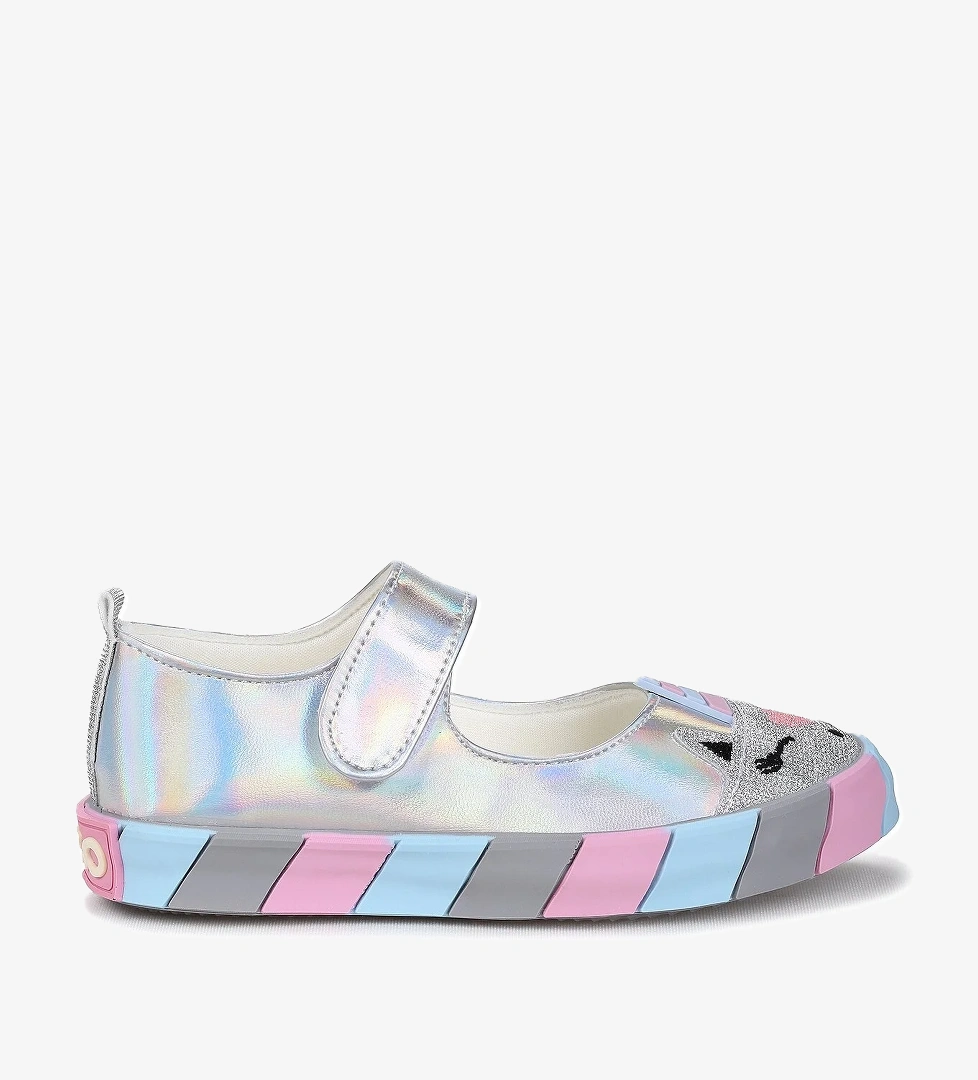 Gilan Cırtlı Işıklı Kız Çocuk Babet Ayakkabı Gümüş - Görsel 1
