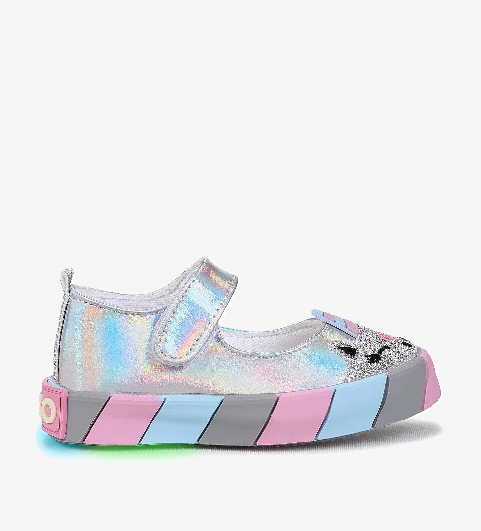 Gilan Cırtlı Işıklı Kız Bebek Babet Ayakkabı Gümüş - Görsel 1