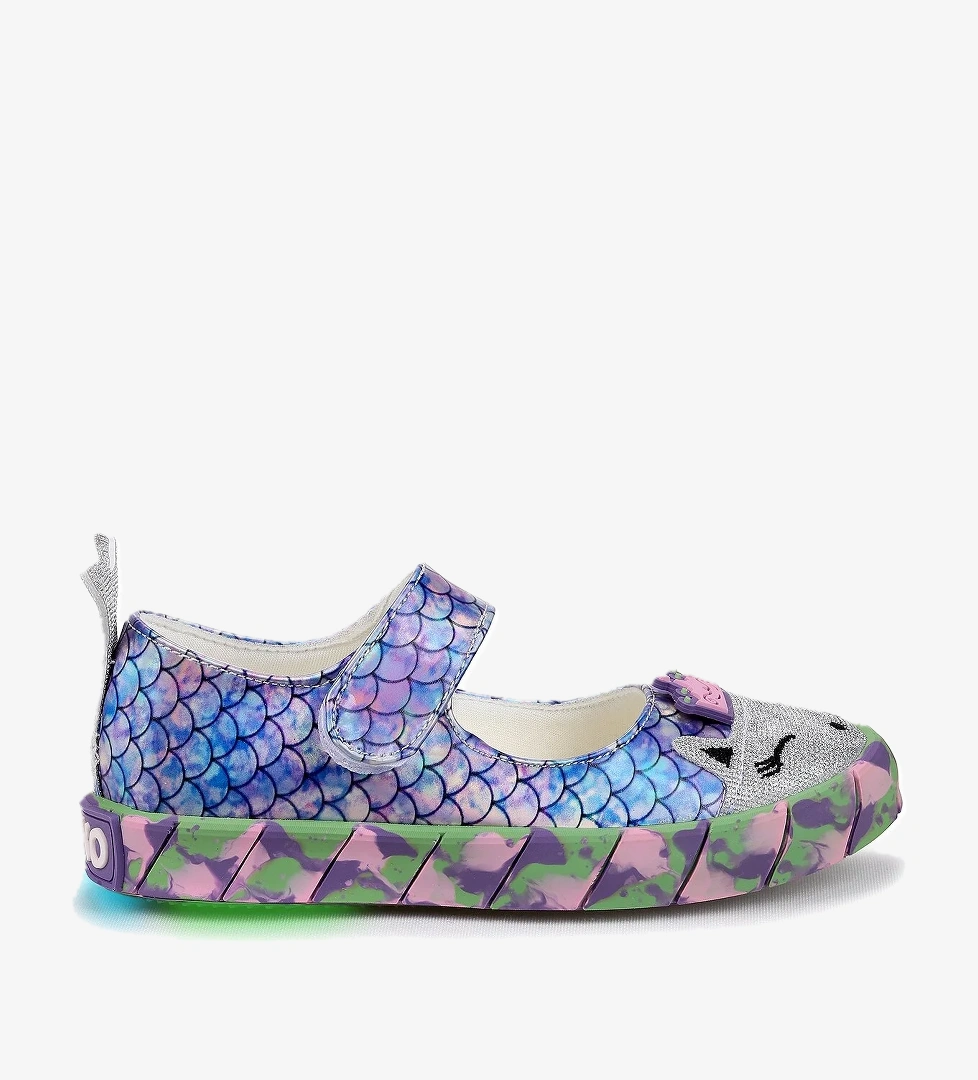 Kiko Kids Zubin Deniz Kızı Cırtlı Işıklı Kız Çocuk Babet Ayakkabı Lila model görseli