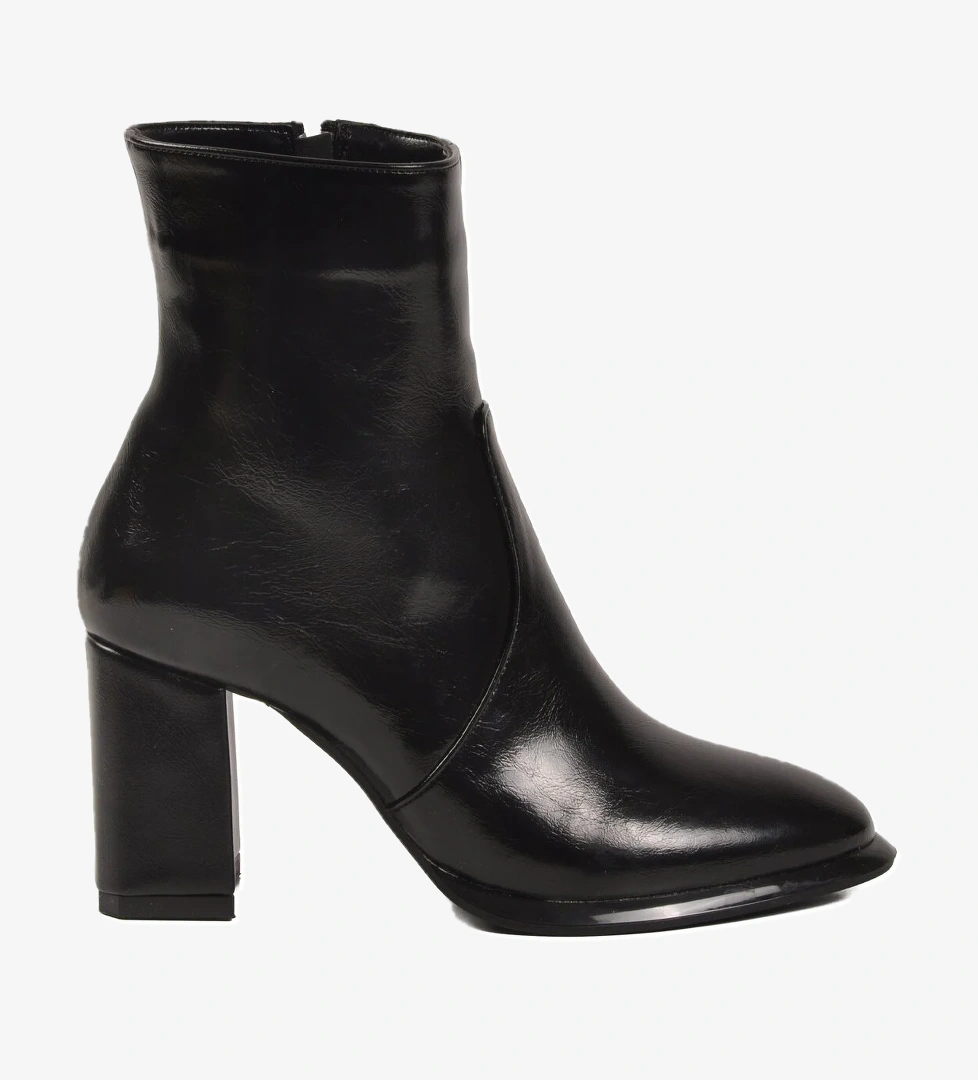 Siyah Kırışık Polarlı Fermuarlı Kadın Topuklu Bot 878601 Z