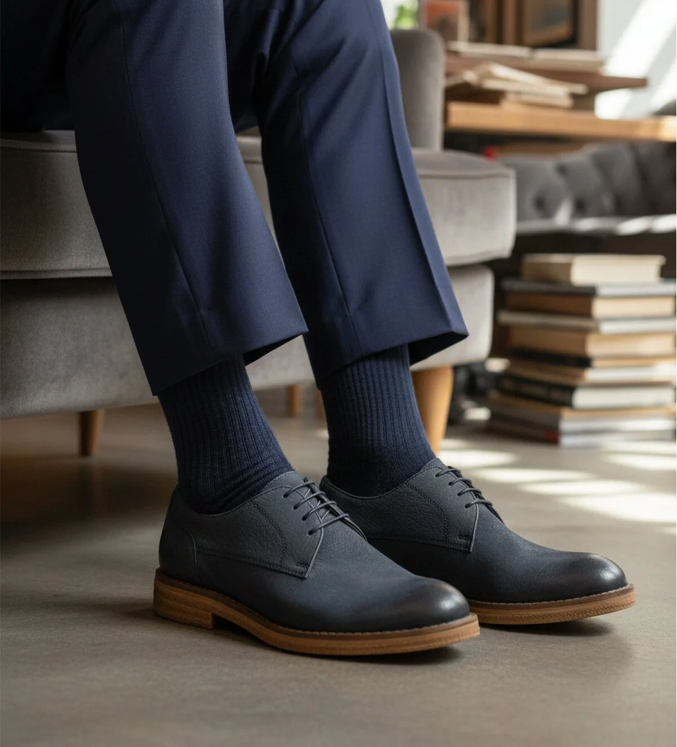 Po 2226 Lacivert Nubuk Hakiki Deri Erkek Casual Ayakkabı - Görsel 1