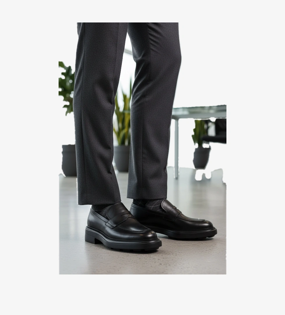 3254 Siyah Hakiki Deri Erkek Casual Ayakkabı - Görsel 1