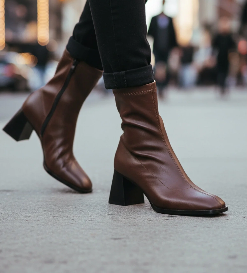 Ayakmod Ayakmod Kahverengi 2615 Polarlı Fermuarlı Streç Kahve Kadın Topuklu Bot | Flo Kahverengi - 1. görsel