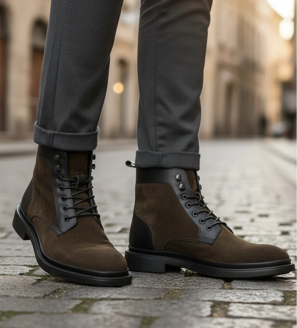 Po 2439 Hakiki Deri Bağcıklı Haki Süet Erkek Bot - Görsel 1