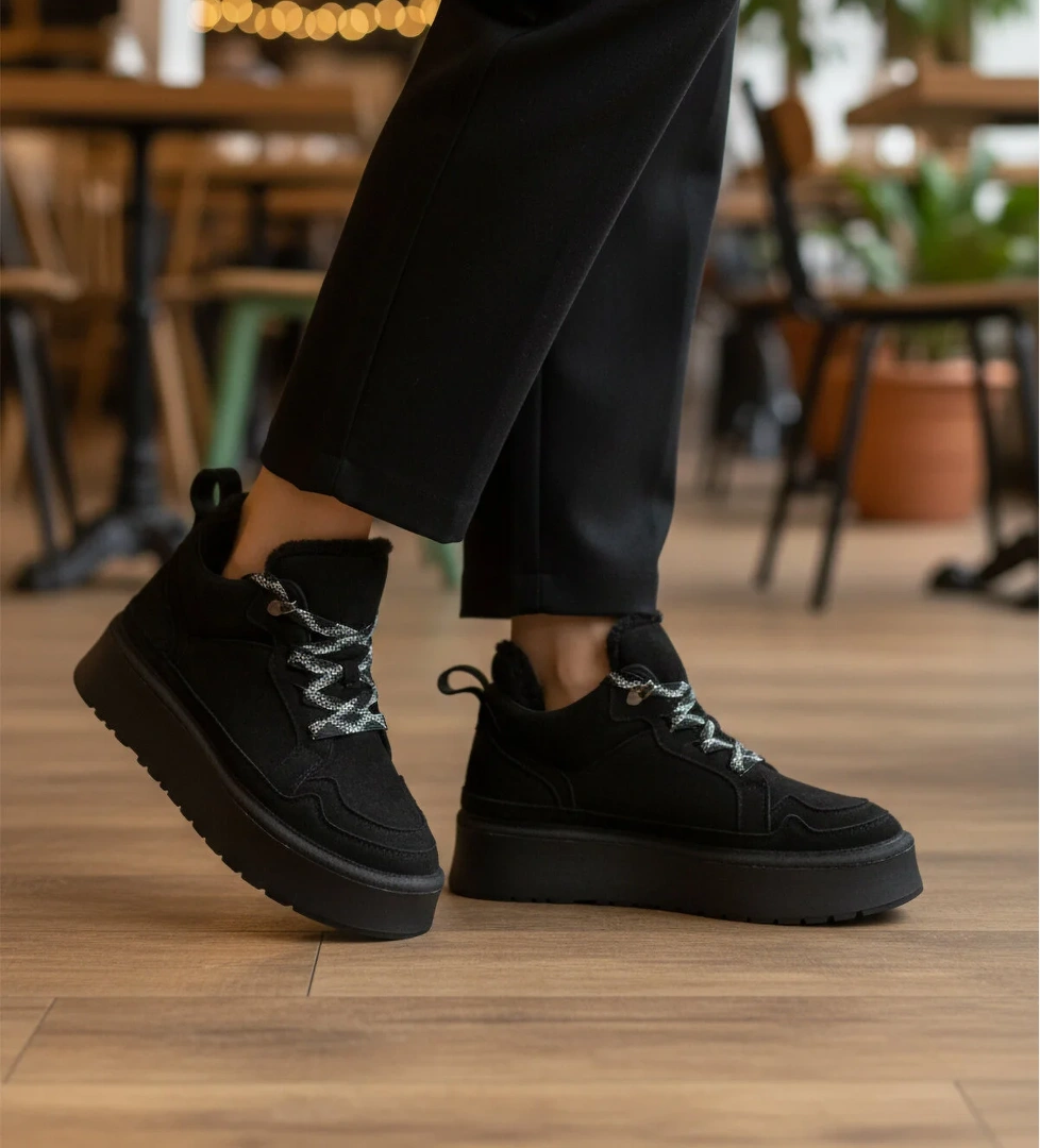 Walkway Walkway Walyway 2613 Polarlı Kaymaz Bağcıklı Siyah Kadın Bot | Flo Siyah - 1. görsel