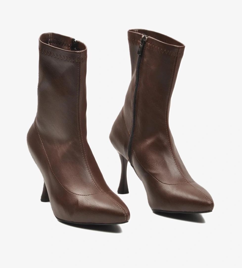 Ayakmod Ayakmod Kahverengi 2614 Polarlı İnce Topuklu Fermuarlı Kahve Kadın Bot | Flo Kahverengi - 1. görsel