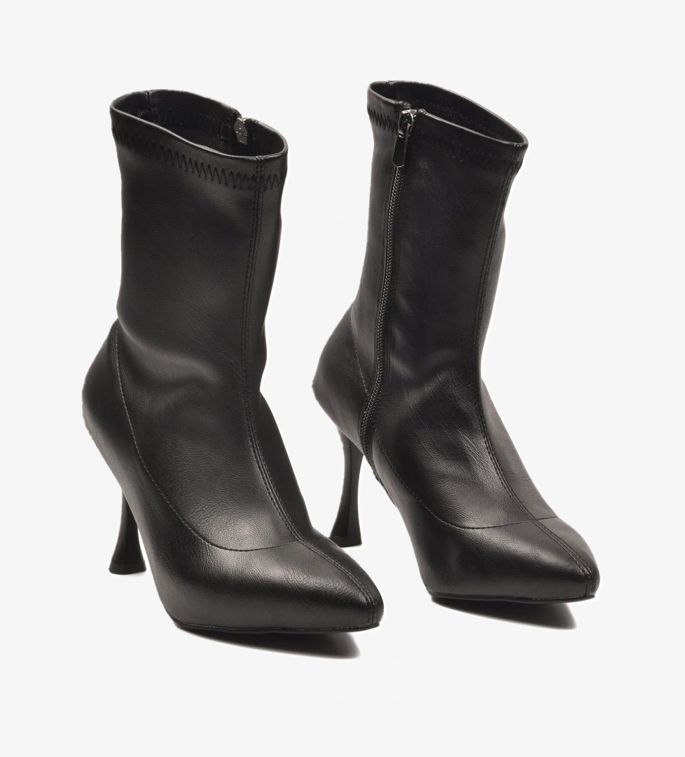 Ayakmod Ayakmod 2614 Polarlı İnce Topuklu Fermuarlı Siyah Kadın Bot | Flo Siyah - 1. görsel