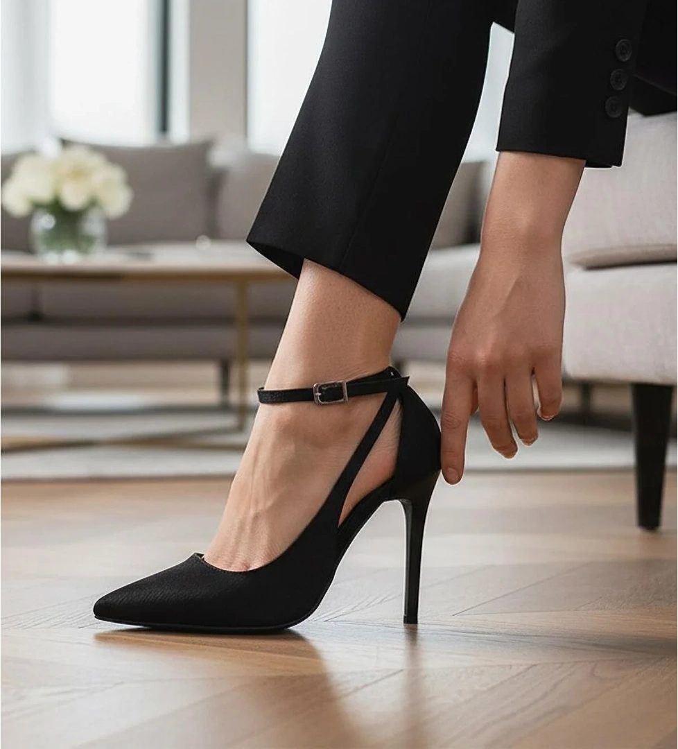 802 Bilekten Bağlamalı Kadın Topuklu Ayakkabı 9,5 cm Kadeh Topuk Abiye Düğün Nişan Ayakkabısı - Görsel 1