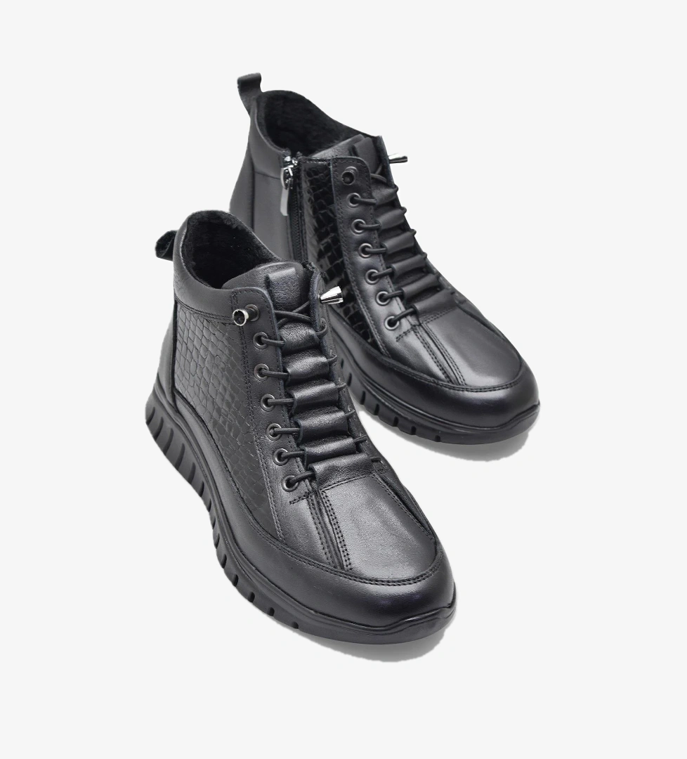 Ispartalılar Ispartalılar 1458-1 Tam Ortopedik Siyah Hakiki Deri Kadın Bot Ayakkabı Fermuarlı Anne Bot | Flo Siyah - 1. görsel