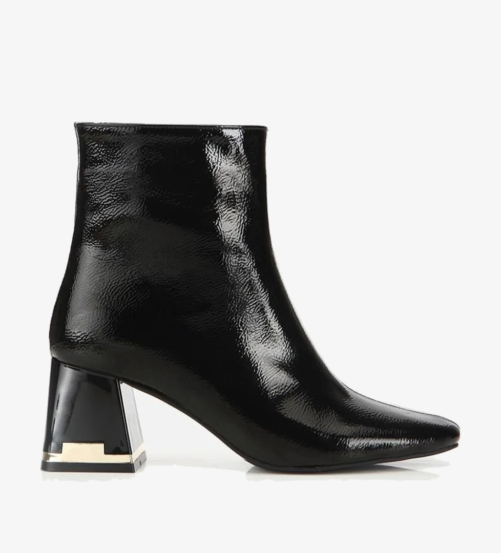 Yaya By Hotiç Yaya By Hotiç Kadın Rugan Siyah Dikiş Detaylı Küt Burunlu Topuklu Bot | Flo Siyah - 1. görsel