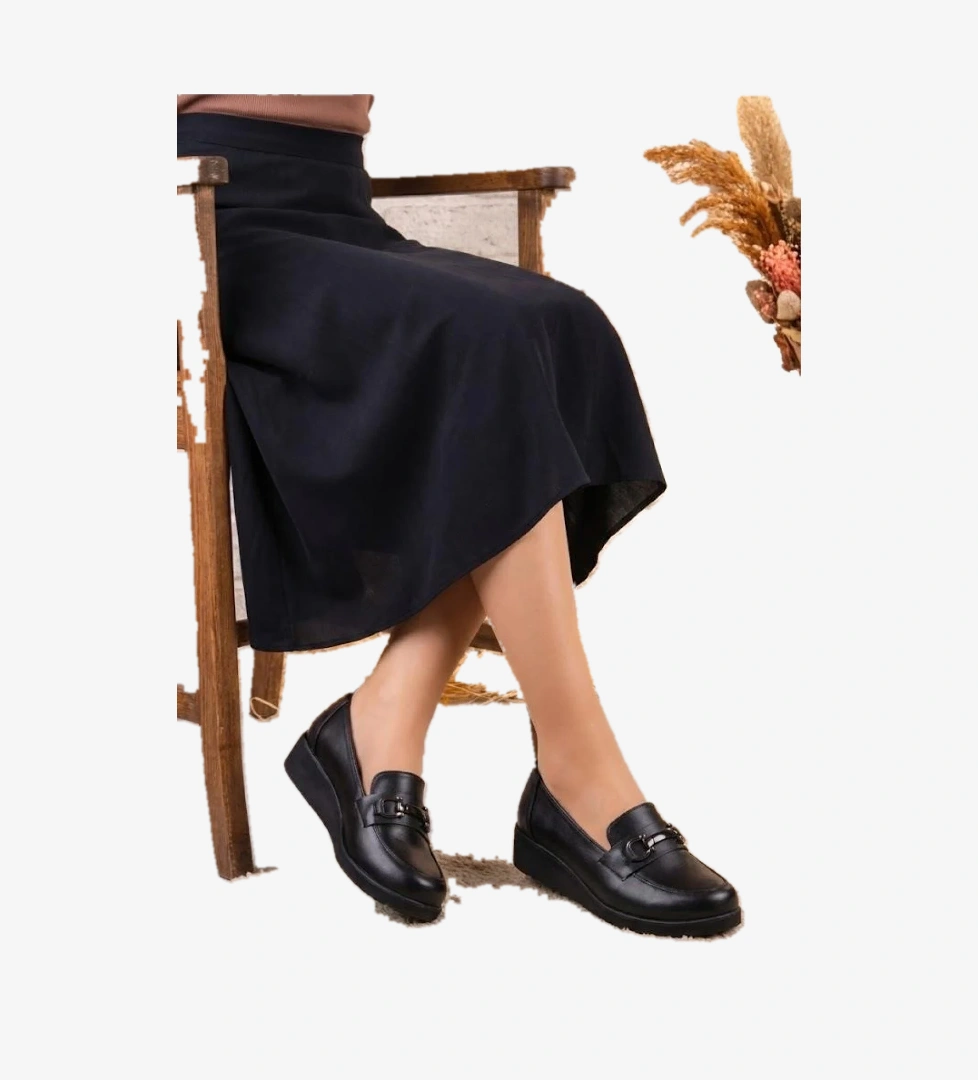 Fort Fort Siyah 1169 Rahat Hafif Kısa Dolgu Taban Günlük Loafer Kadın Ayakkabı Casual Ayakkabı | Flo Siyah - 1. görsel