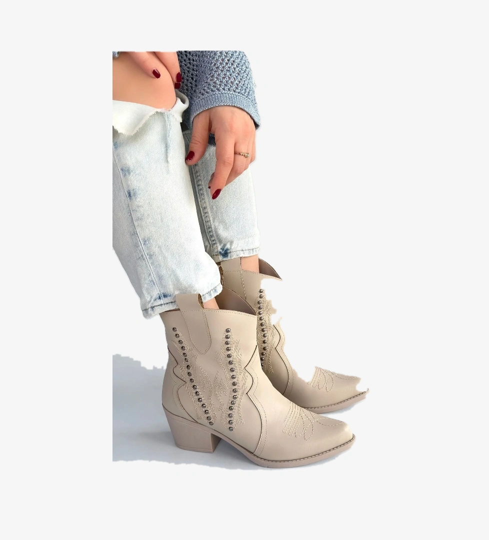 Bej Kadın Topuklu Bot