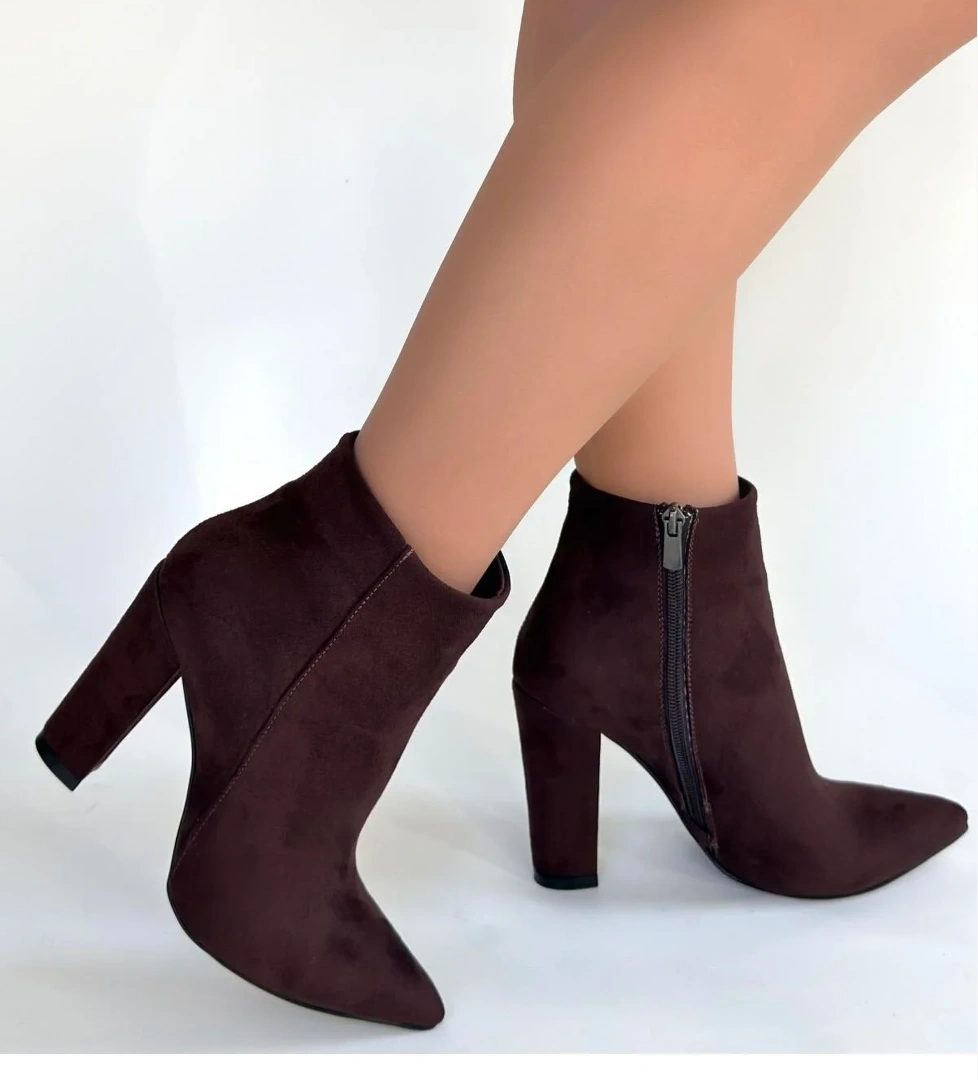 Pabucmarketi Pabucmarketi Kahverengi Kahve Süet Kadın Topuklu Bot | Flo Kahverengi - 1. görsel