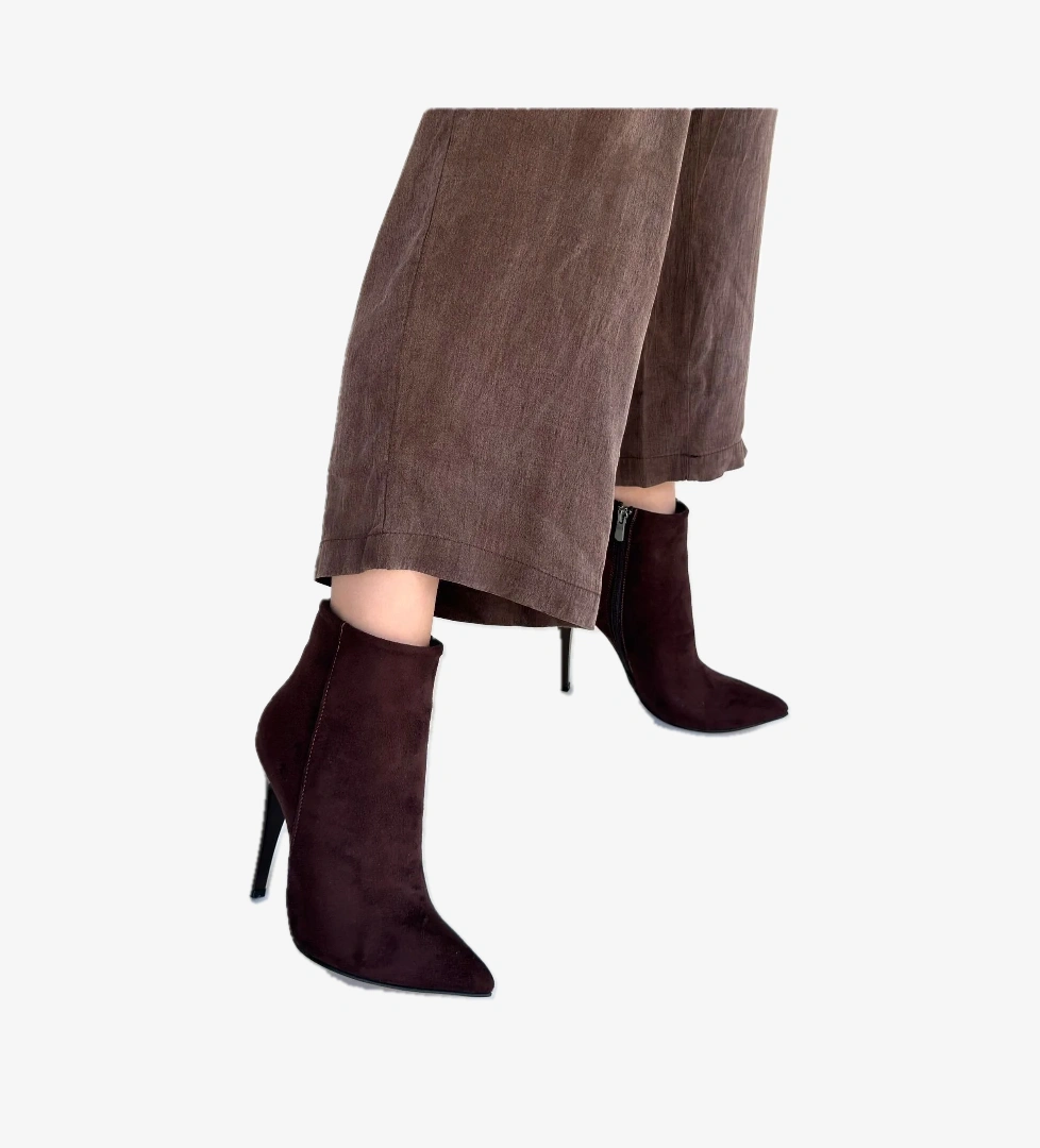 Pabucmarketi Kahve Fuşya Kadın Süet Topuklu Bot Bootie model görseli