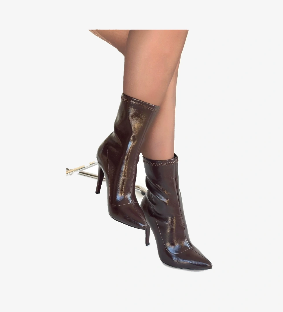 Pabucmarketi Pabucmarketi Çok Renkli Kahve Rugan Streç Kadın Topuklu Bot | Flo Çok Renkli - 1. görsel