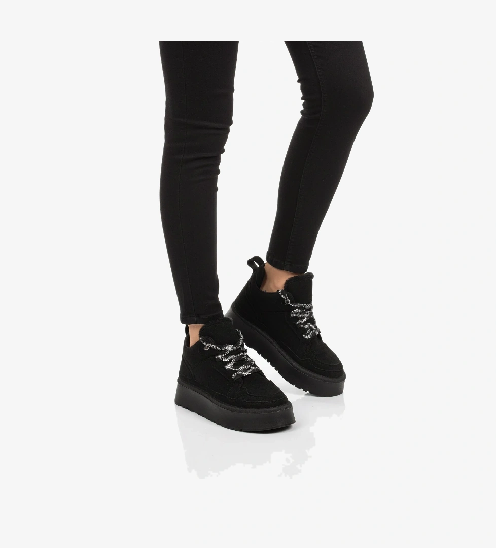 A Spor A Spor Aspor Siyah Süet Polarlı Bağcıklı Kadın Düz Bot | Flo Siyah - 1. görsel