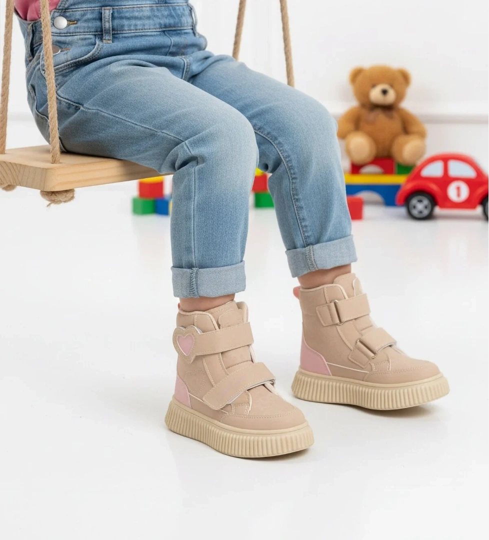 Cool Pudra Bej Cırtlı Desenli Kız Çocuk Düz Bot model görseli