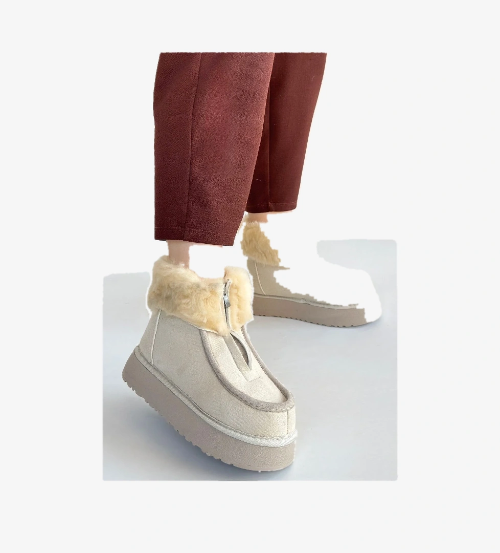 Bej Süet Kadın Düz Bot