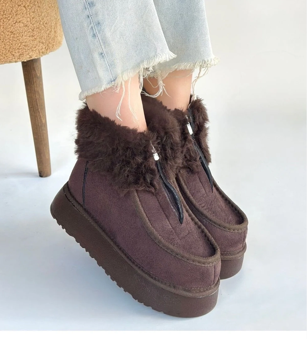 Kahverengi Süet Kadın Düz Bot