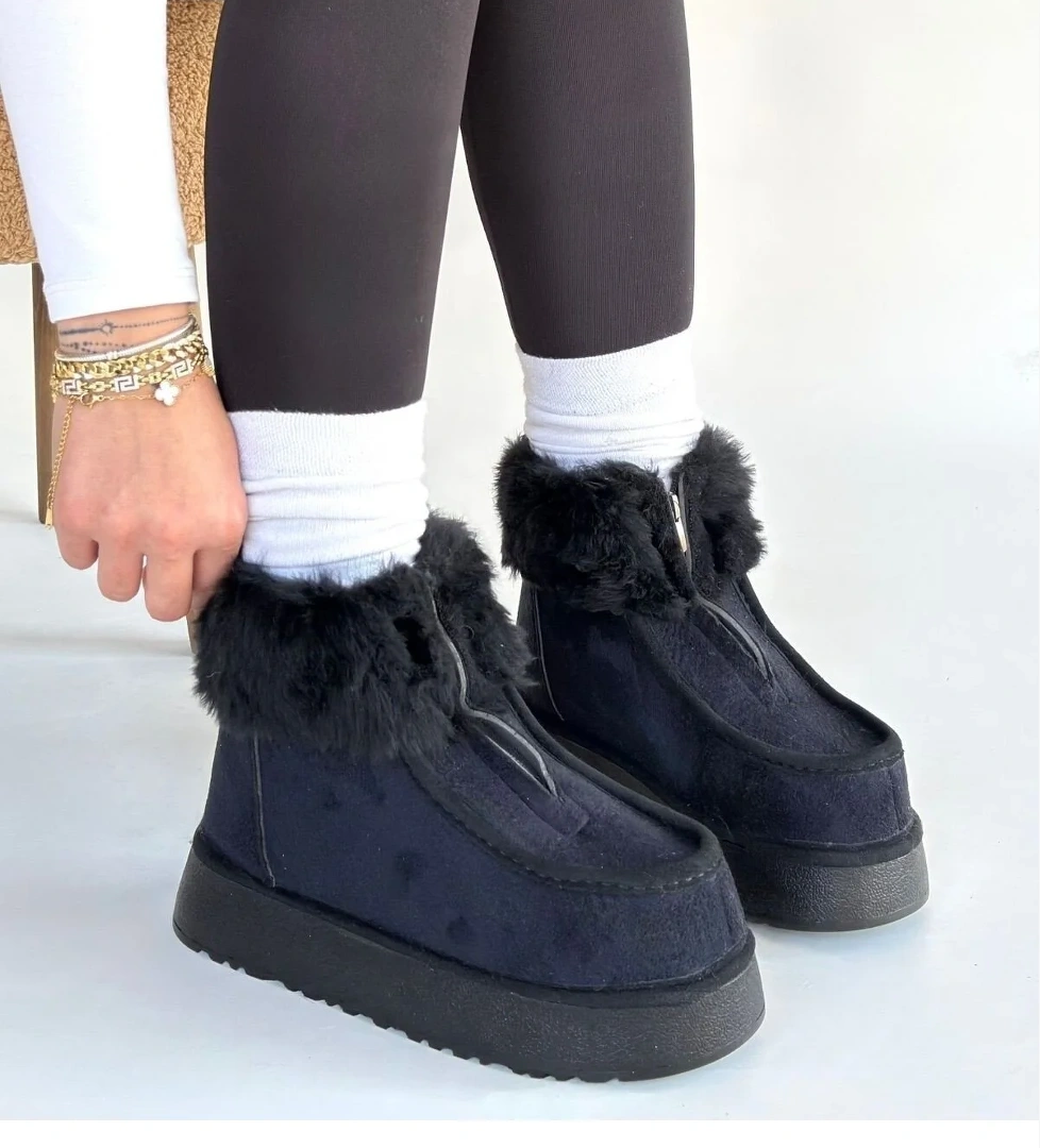 Siyah Süet Kadın Düz Bot - Görsel 1