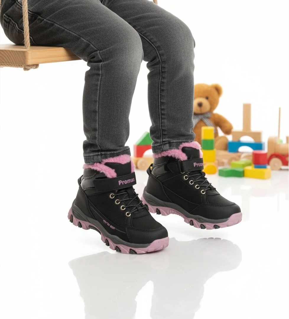 A Spor Aspor Siyah Pembe Kürklü Cırtlı Kız Erkek Çocuk Düz Bot model görseli