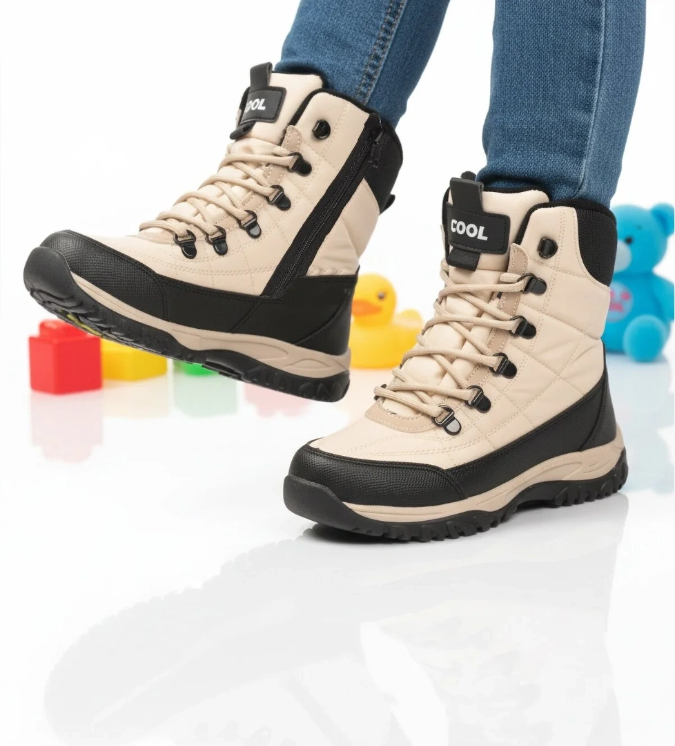 Cool Bej Siyah Polarlı Unisex Çocuk Düz Bot model görseli