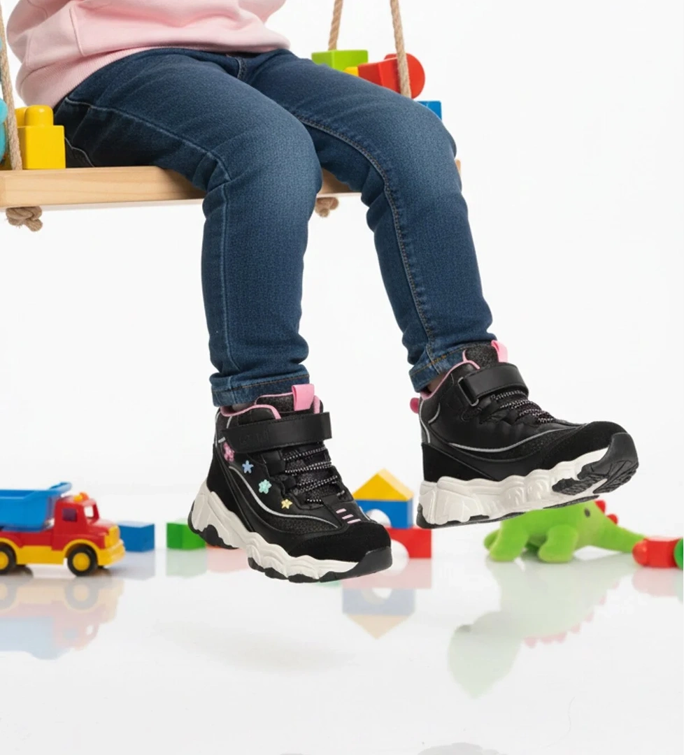 Cool Cool Siyah Cırtlı Desenli Kız Çocuk Hi Sneaker | Flo Siyah - 1. görsel