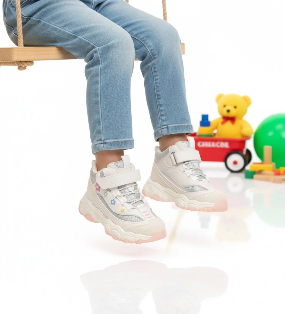 Cool Cool Beyaz Cırtlı Desenli Kız Çocuk Hi Sneaker | Flo Beyaz - 1. görsel