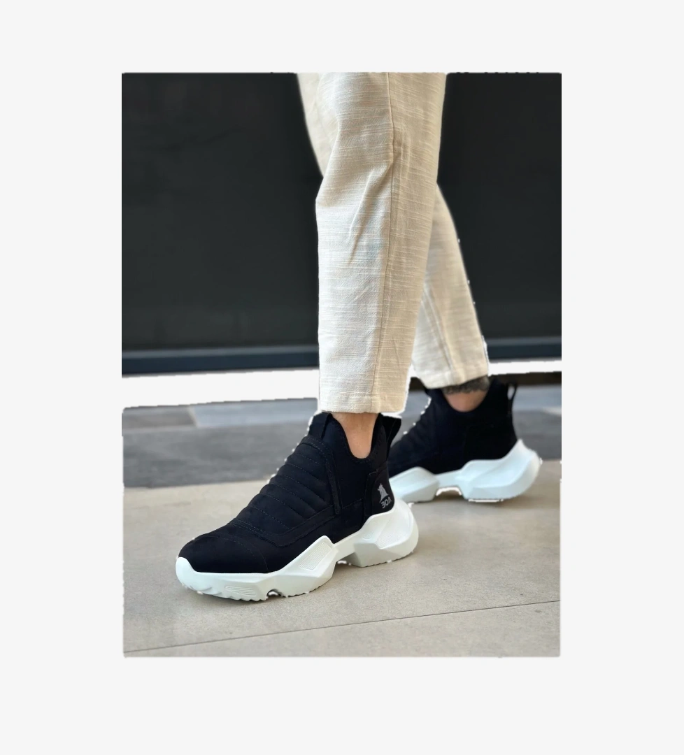 Pabucmarketi Pabucmarketi Çok Renkli Bağcıksız Erkek Spor Bot SİYAH SÜET (BEYAZ TABAN) | Flo Çok Renkli - 1. görsel