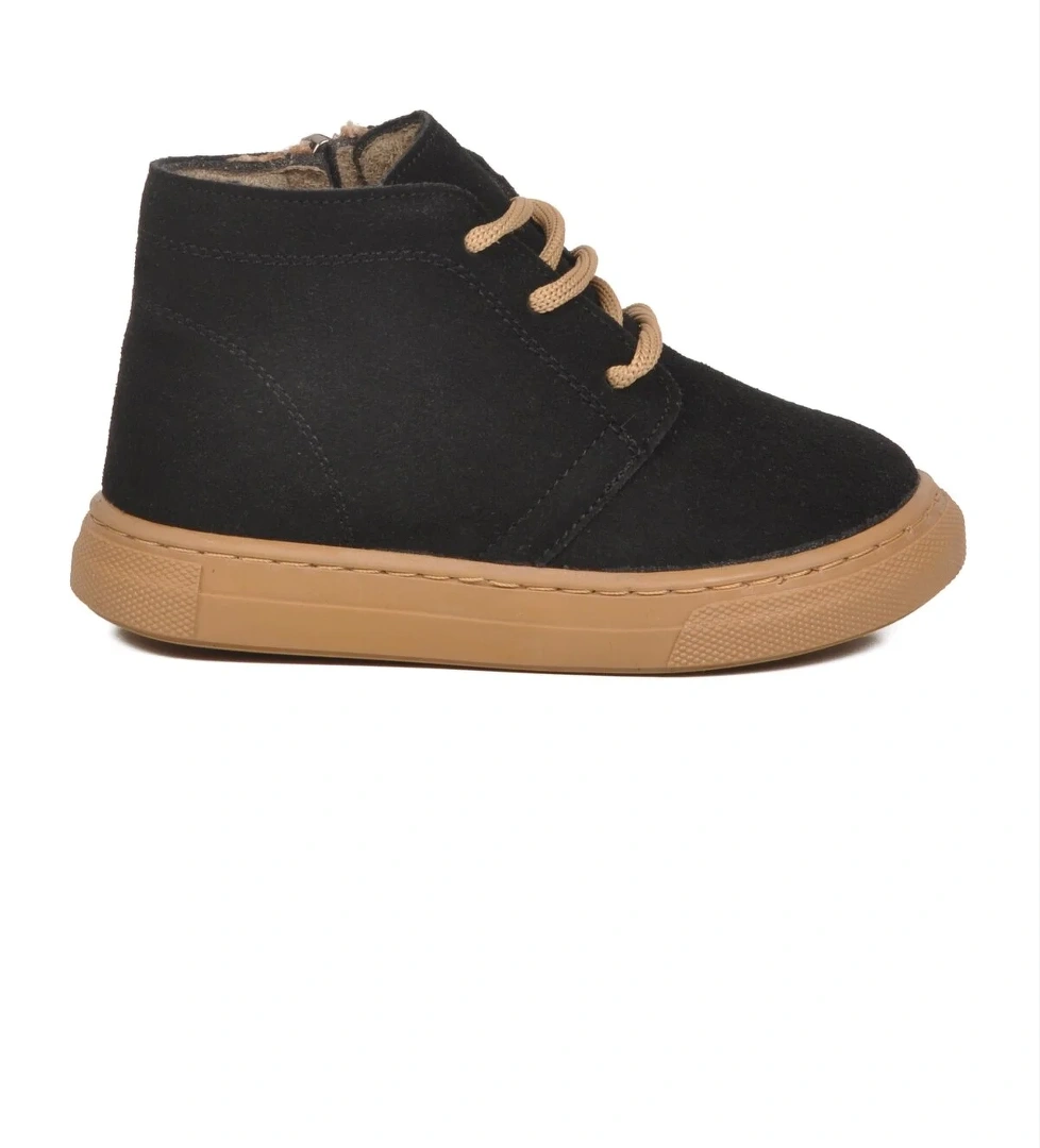 Siyah Süet Bağcıklı Fermuarlı Bebek Bot 823106 B