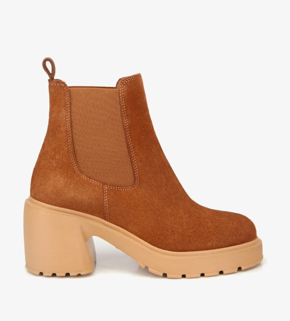 Hotiç Hotiç Kadın Süet Deri Taba Lastik Detaylı Topuklu Bot | Flo Taba - 1. görsel