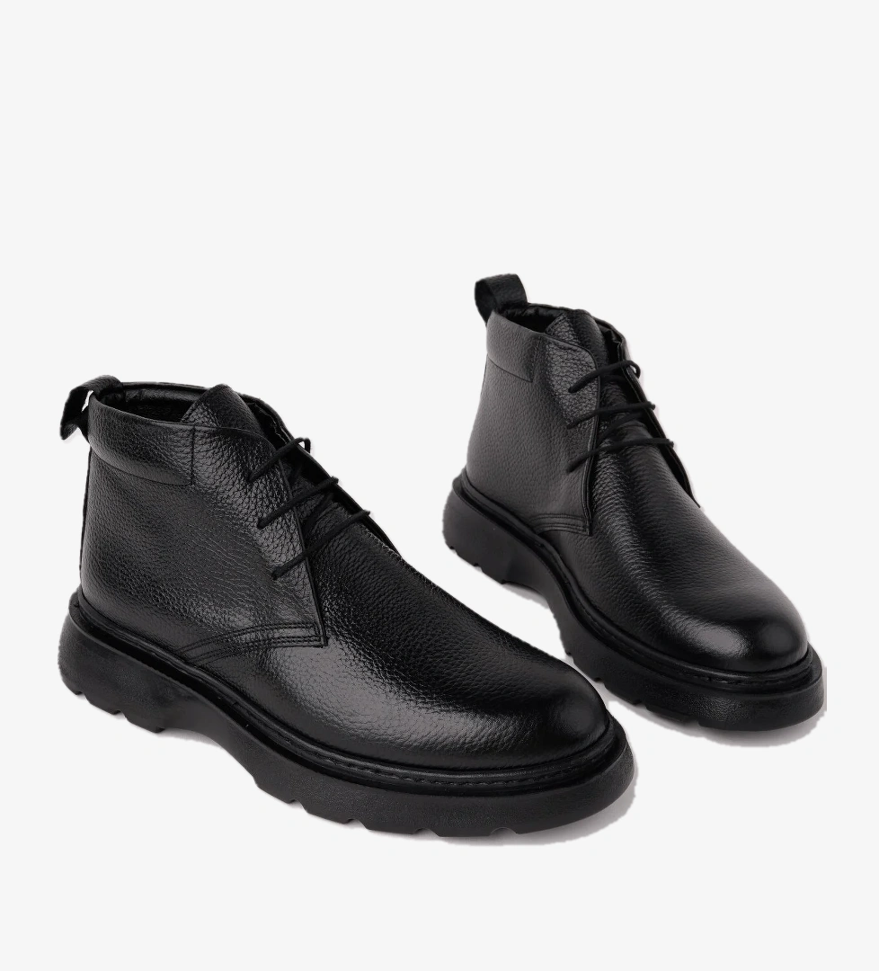 Muggo Muggo Siyah HENRY Garantili Bağcıklı Hakiki Deri Rahat Taban Erkek Chelsea Bot | Flo Siyah - 1. görsel
