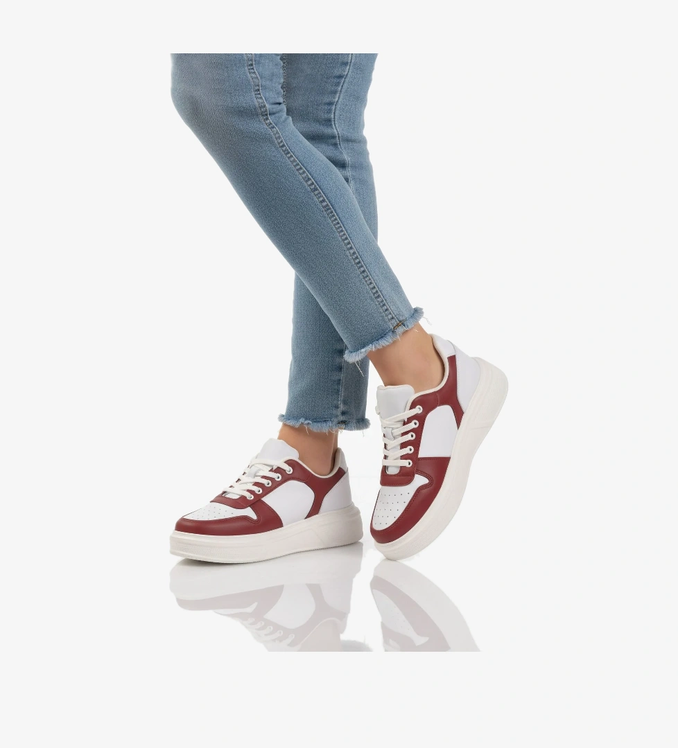 Ayakmod Ayakmod Beyaz Bordo Bağcıklı Cilt Hafif Unisex Sneaker Aper 049 G | Flo Bordo - 1. görsel
