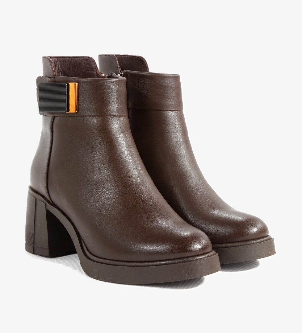 Modabuymuş Modabuymuş Kahverengi Koyu Kahve Rengi Hakiki Deri Kalın Topuklu Günlük Kadın Bot Sun44 Flo'da! Kahverengi - 1. görsel