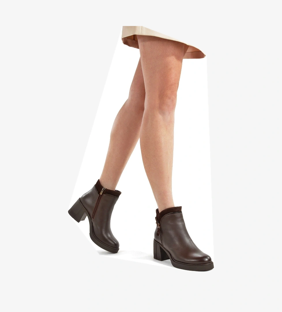 Modabuymuş Modabuymuş Kahverengi Hakiki Deri Koyu Kahve Rengi Kalın Topuklu Fermuarlı Kadın Bot Sayano Flo'da! Kahverengi - 1. görsel