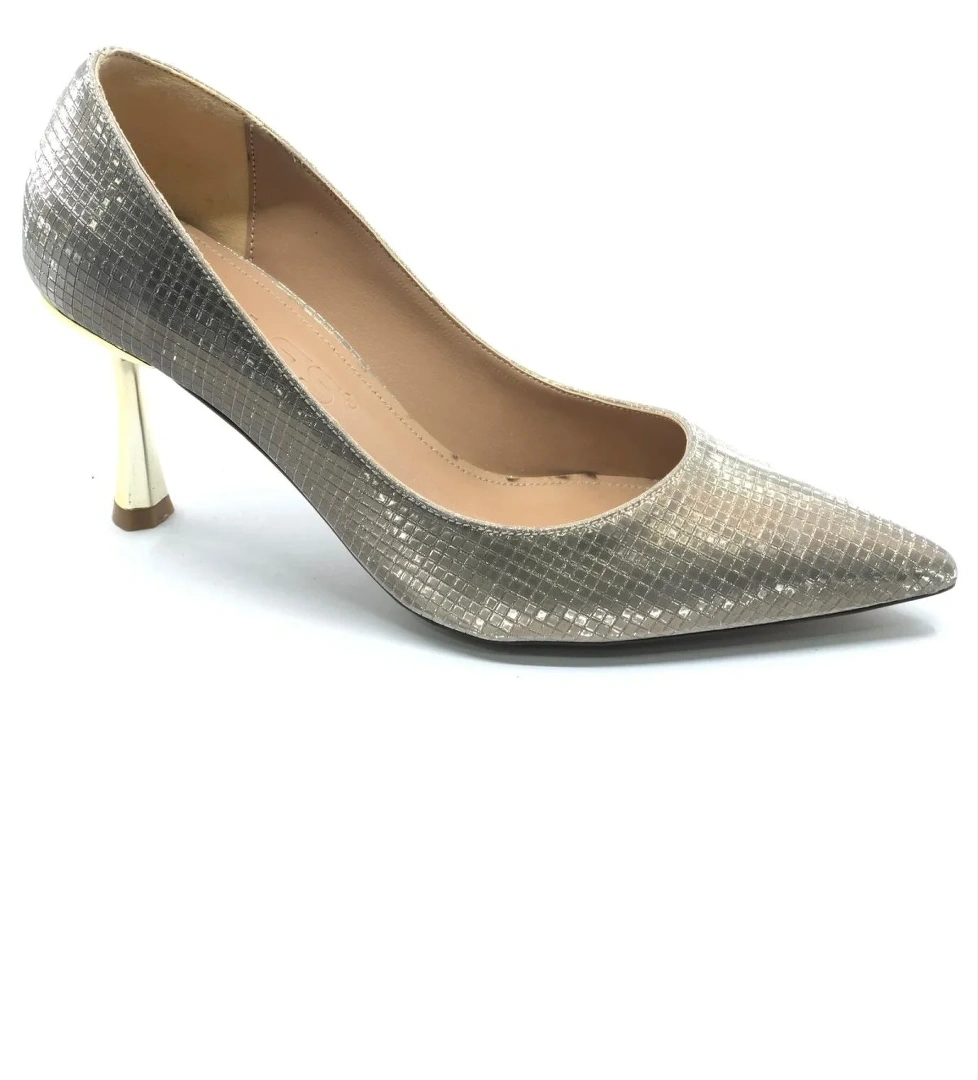 Kocamanlar Feles 7 Cm Ayna Topuk Poti Kare Desen Stiletto Kadın Ayakkabı model görseli