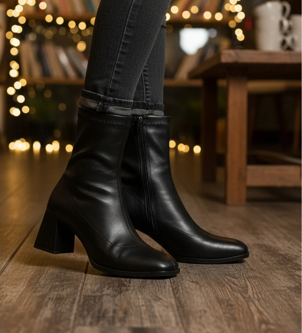 Ayakmod Ayakmod 2615 Polarlı Fermuarlı Streç Siyah Kadın Topuklu Bot | Flo Siyah - 1. görsel