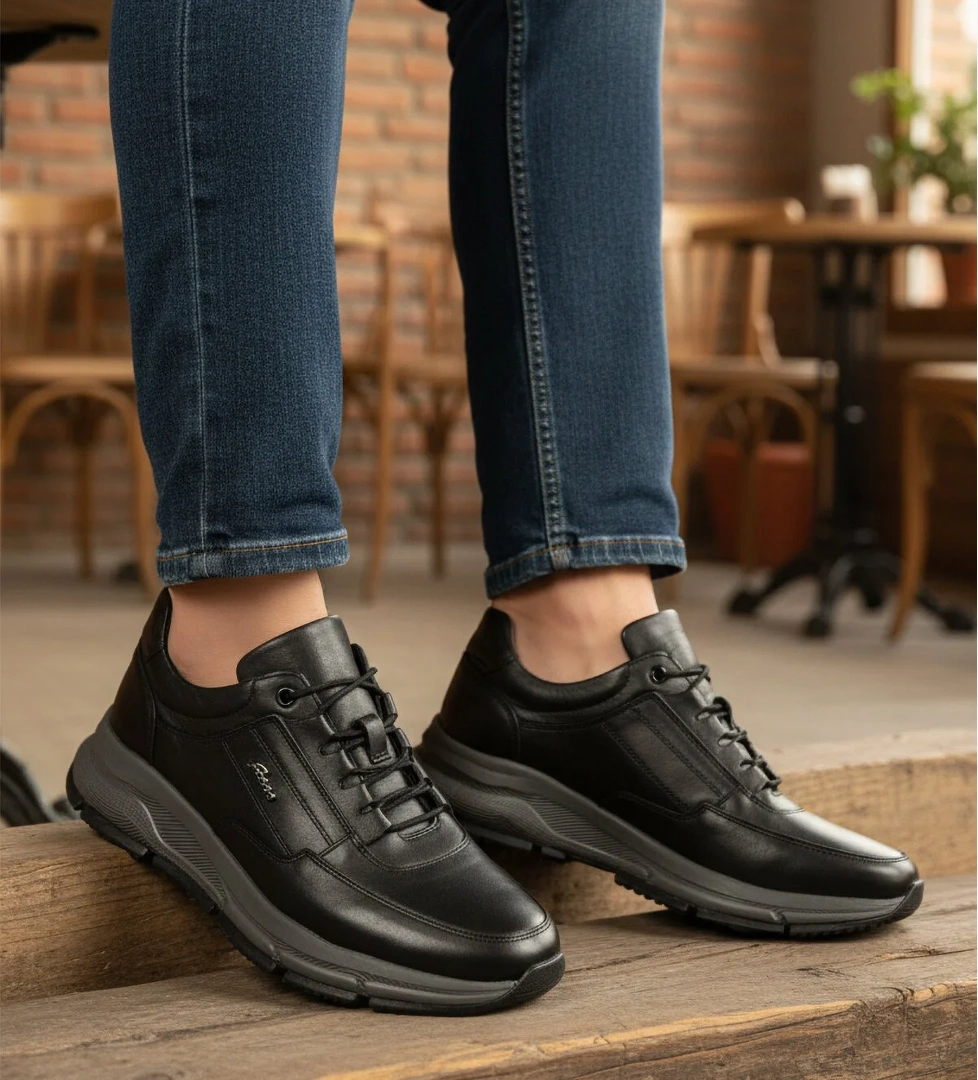 Fosco Fosco 3146 Hakiki Deri Siyah Erkek Günlük Ayakkabı Casual Ayakkabı | Flo Siyah - 1. görsel