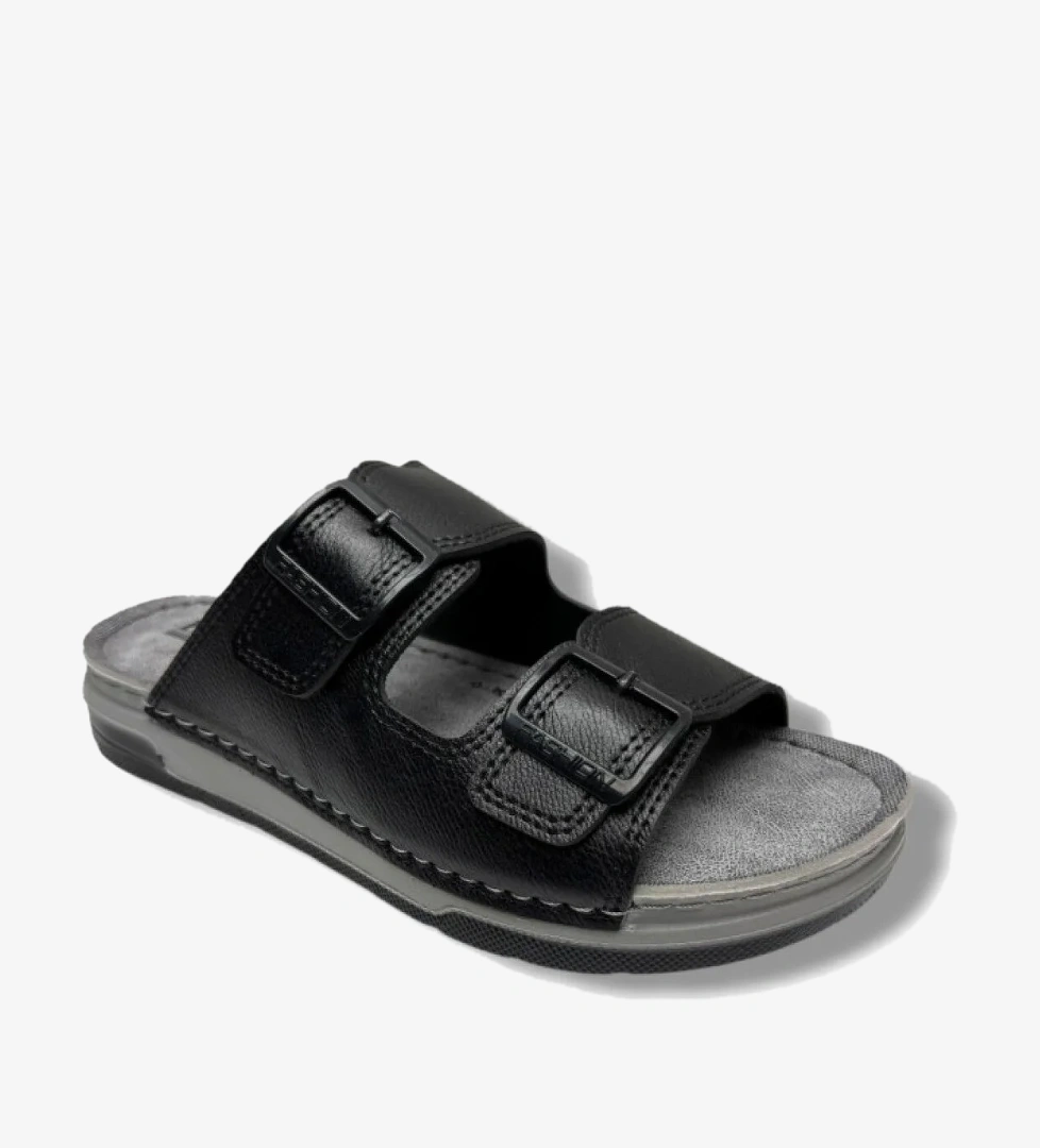 M253-0202-26 Deri Anatomik Soft Çift Bant Erkek Terlik