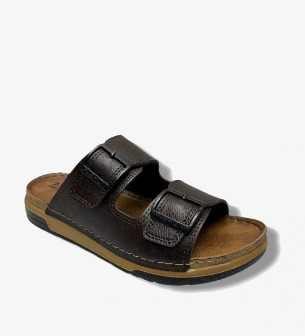 M253-0202-26 Deri Anatomik Soft Çift Bant Erkek Terlik