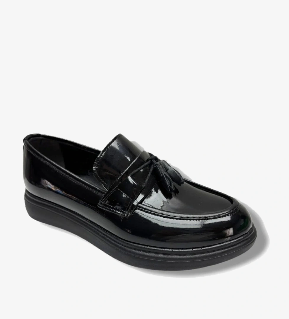 Rasgo Rasgo Siyah 4025-26 Rugan Deri Püsküllü Anatomik Erkek Çocuk Ayakkabı 37-40 Casual Ayakkabı | Flo Siyah - 1. görsel