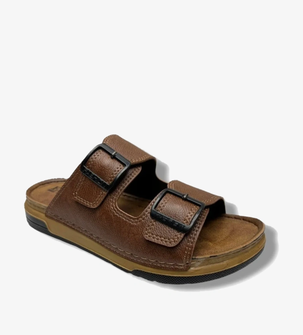 Enova Enova Taba M253-0202-26 Deri Anatomik Soft Çift Bant Erkek Terlik Sandalet & Terlik | Flo Taba - 1. görsel