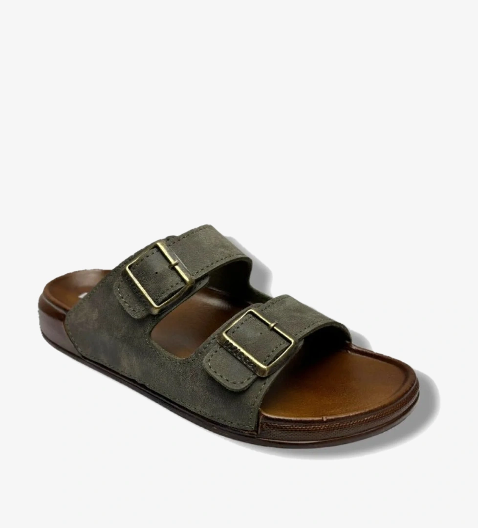 Witta Witta Haki 54201-26 Deri Çift Bant Anatomik Erkek Terlik Sandalet & Terlik | Flo Haki - 1. görsel